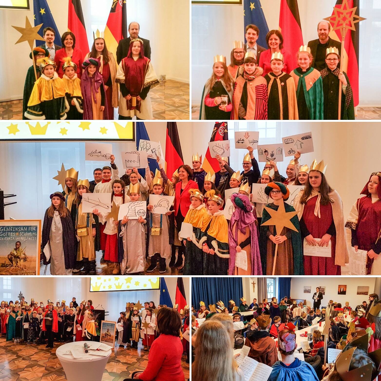 Das Bild zeigt Sternsinger bei Malu Dreyer
