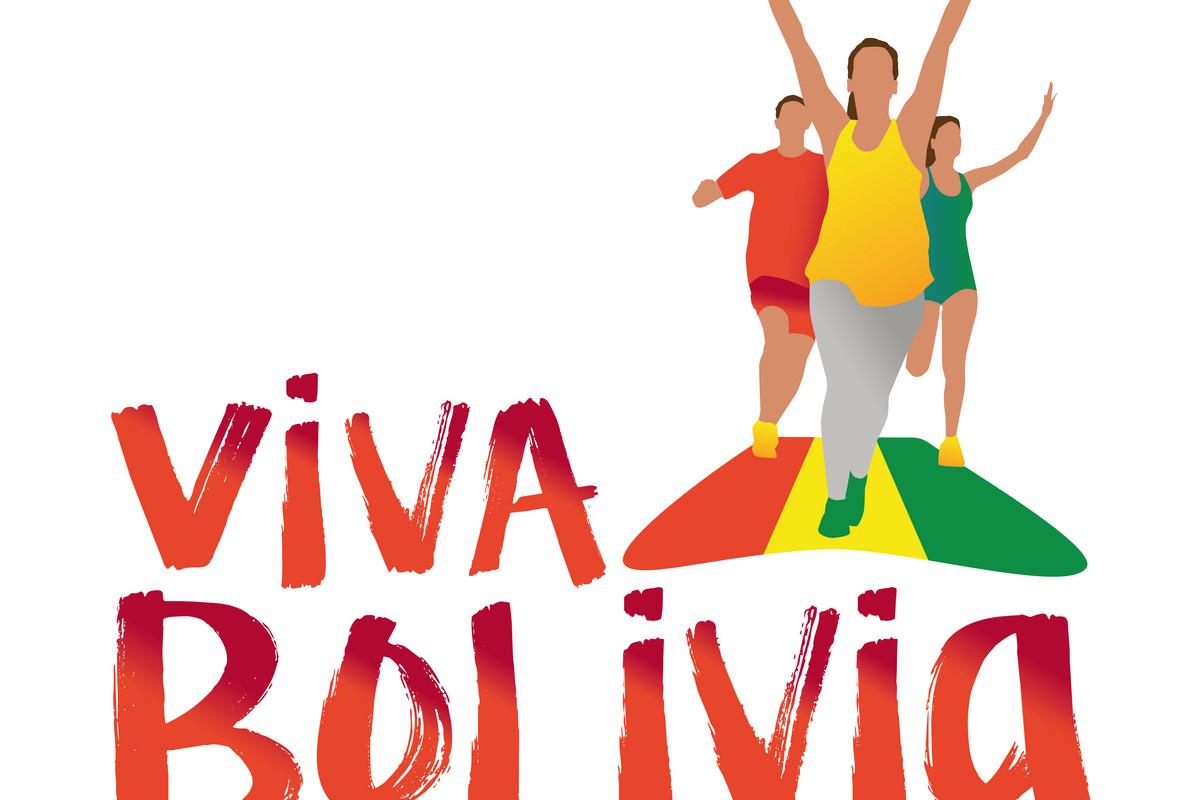 Das Bild zeigt als Zeichnung drei Läufer in den Farben Boliviens. Darunter steht ViVa BOLiViA