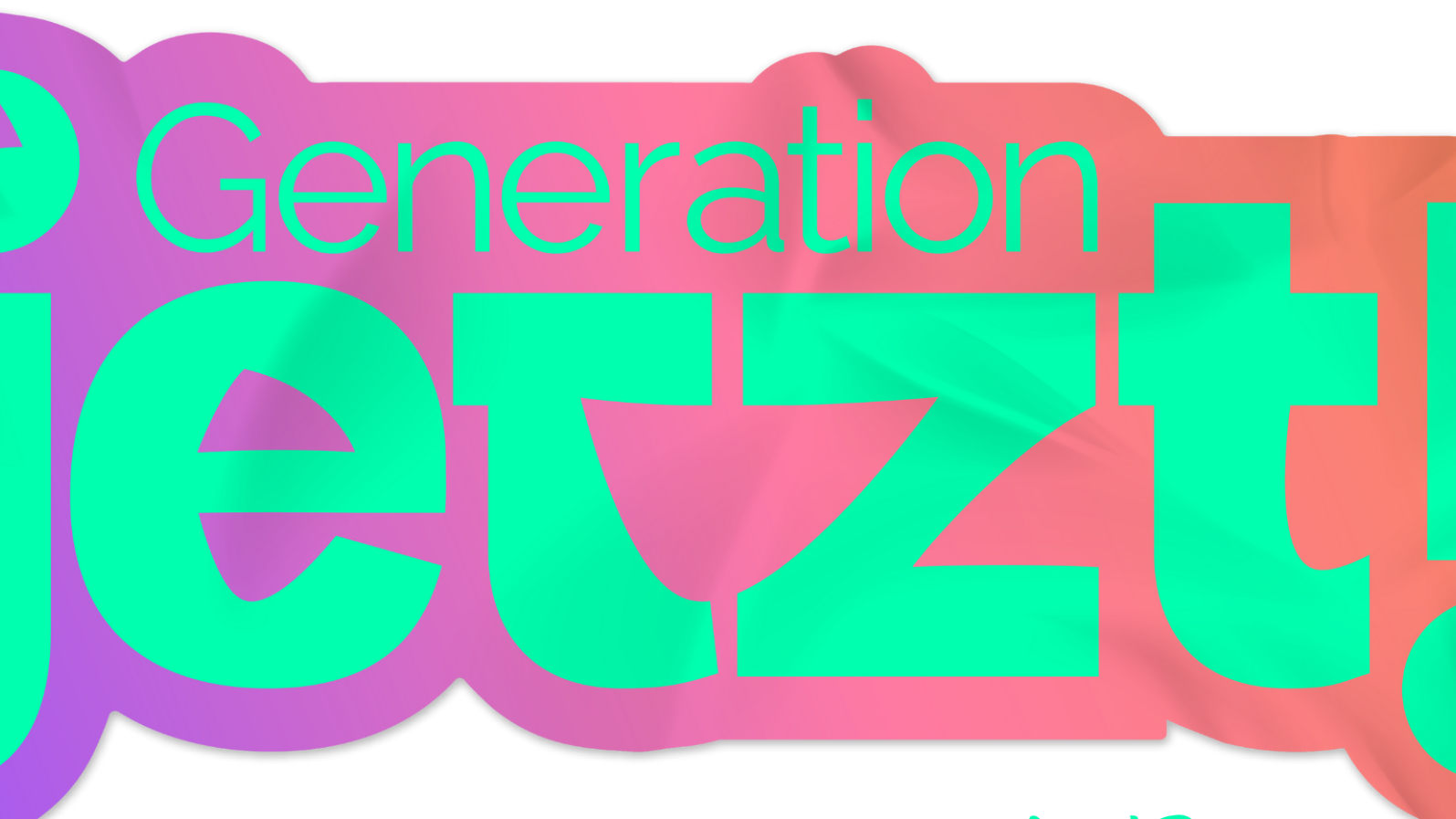 Das Bild zeigt das Logo der Kampagne Generation Jetzt! in Rheinland-Pfalz. In grüner Schrift steht Generation Jetzt! auf einem lila roten Hintergrund.