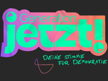 Das Bild zeigt in grüner Schrift auf schwarzem Hintergrund die Worte 'Generation Jetzt!'