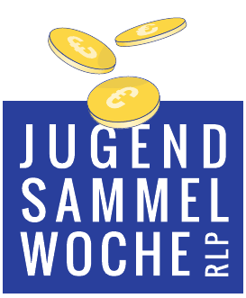 Das Bild zeigt Kupfermünzen und eine kleine wachsende Pflanze. Es bewirbt die Jugendsammelwoche des Landesjugendrings RLP